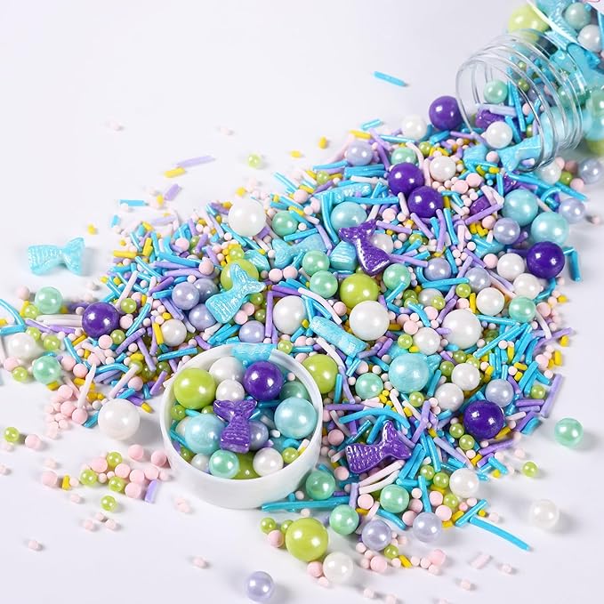Mermaid Sprinkles Mix | Blue Purple Pink Green Mermaid Tears | Sprinkles for Cake Decorating | Cupcake Toppers | Ice Cream | Cookie | Fancy Candy | 3.52oz