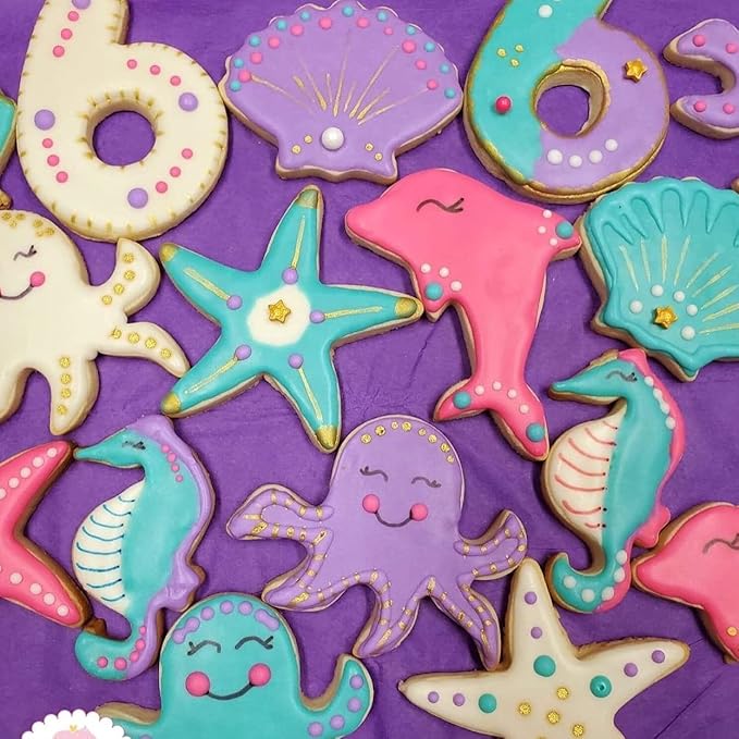 Under the Sea Creatures Cookie Cutter Set-3 inches-7 Piece-Shark, Seastar, Seashell, Seahorse, Whale, Octopus, Fish Cookie Cutters Molds for Kids Birthday Party Supplies Favors.