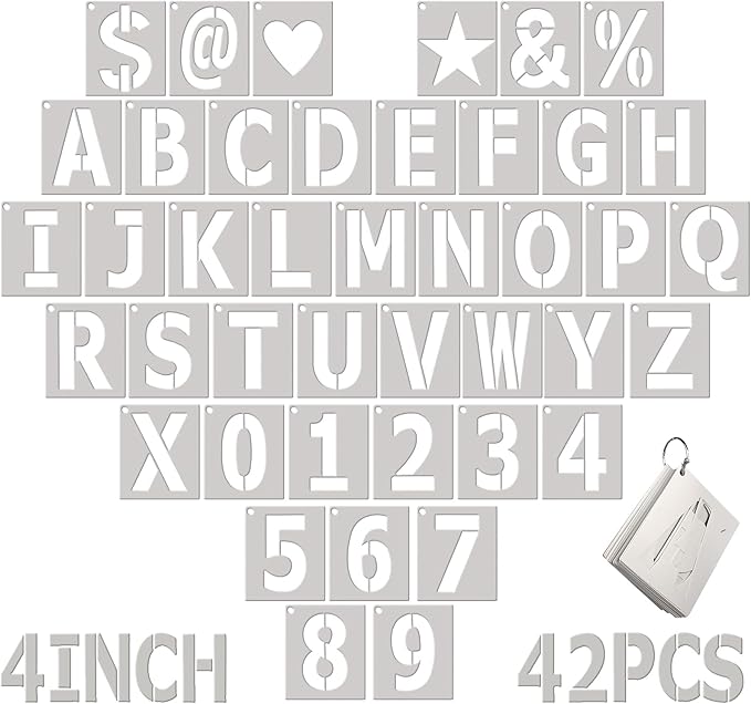 4 Inch Letter Stencils and Numbers: 42 PCS Large Alphabet & Numbers Stencil Set for DIY Holiday Decor Wood Signs Rock Painting Fabric & Wall Art Christmas Gifts for Crafters