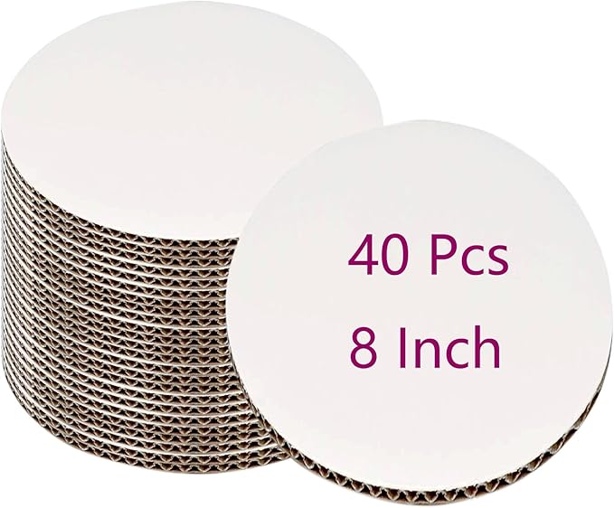 40pcs White Cake Boards 8 inch Round Disposable Cake Circle Plate Waterproof and Oil-Proof Cake Boards Sturdy Cake Trays for Cake DIY Bread Dessert and Crafts Display (8 Inch-Pack of 40)