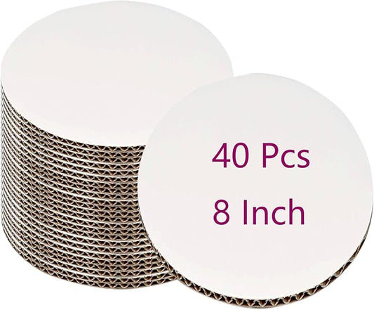 40pcs White Cake Boards 8 inch Round Disposable Cake Circle Plate Waterproof and Oil-Proof Cake Boards Sturdy Cake Trays for Cake DIY Bread Dessert and Crafts Display (8 Inch-Pack of 40)