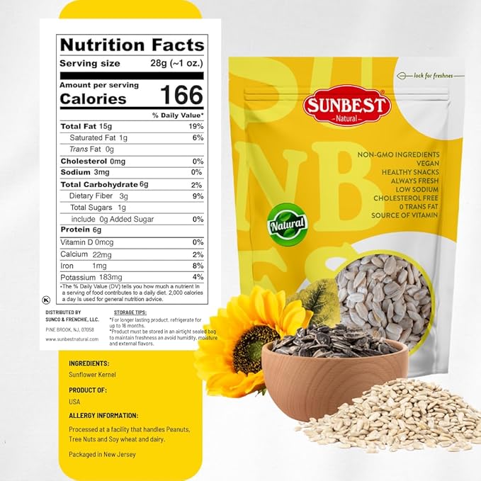 Sunbest Natural Raw Sunflower Seed Kernels – 80 oz (5 lb) Bulk Bag – Unsalted Sunflower Seeds to Eat – Nutrient-Rich, Low Sodium, Vegan, Gluten-Free – Perfect for Snacking, Cooking & Baking
