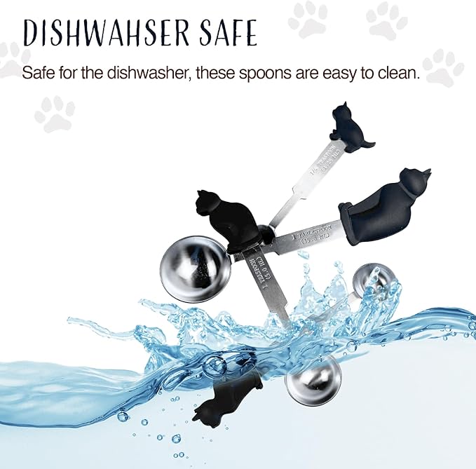 Cat Measuring Spoons Set, 4-Piece Stainless Steel Measuring Spoons with Cute Cat Handles, Accurate Teaspoon & Tablespoon Sizes for Dry or Liquid Ingredients, Dishwasher Safe