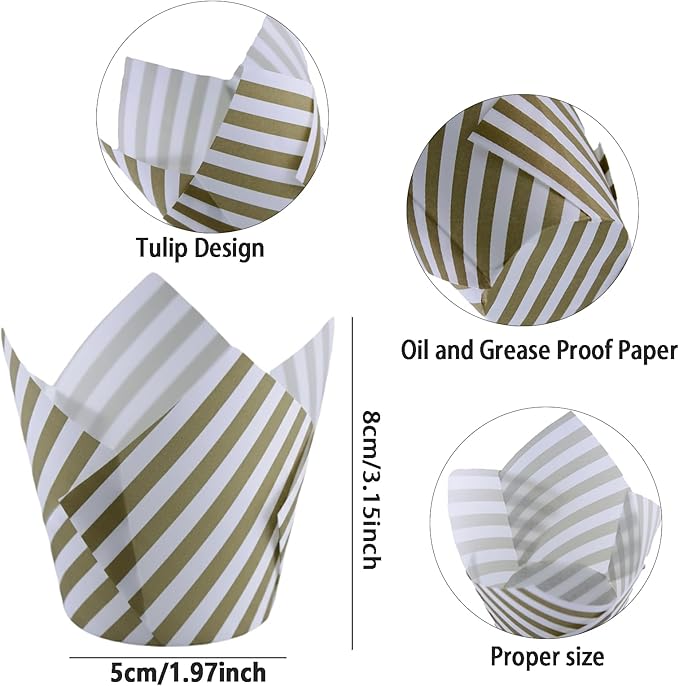200 Pieces Tulip Cupcake Muffin Liners Greaseproof Paper Baking Cups Cupcake Wrappers for Birthday Wedding Party Baby Showers Catering Restaurants(Stripe White)
