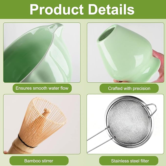 Matcha Whisk Set, 8 Piece Japanese Matcha Making Kit with Ceremony Set with Sifter, Bowl, Holder, Whisk, Scoop for Traditional Tea Ceremony, Ideal Gift for Home & Kitchen