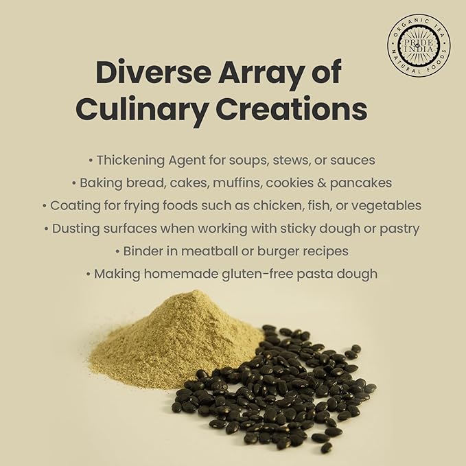 Pride of India- Black Bean Flour 1 lbs (454 gm) Rich Earthy Taste Freshly Milled in Small Batches | Ideal for Cakes Gravies Noodles Smoothies Custard | Vegan, Gluten-Free (Pack of 2)