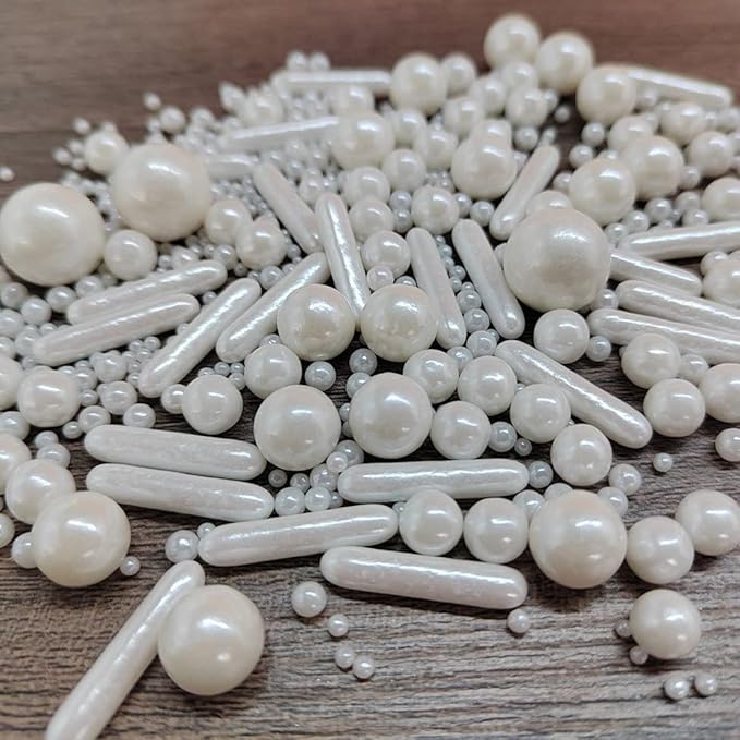 Edible White Pearl Sugar Sprinkles Candy Mix Size Baking Edible Cake Decorations Cupcake Toppers Cookie Decorating Wedding Party Valentine Halloween Christmas Supplies 85g/3oz