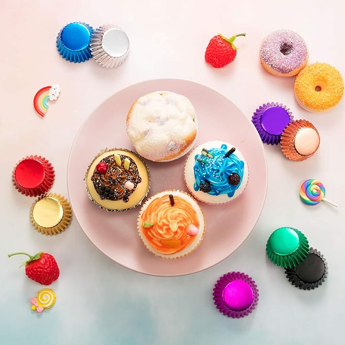 Sumind 400 Pieces Mini Foil Cupcake Liners Baking Cups, Metallic Cupcake Liner for Holiday Baking Muffin and Cupcakes(10 Colors)