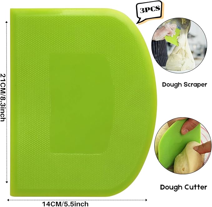 SURDOCA Dough Scraper Bench Scraper - 3P 8.3x5.5" Plastic Flexible Bowl Scraper, Sharp Edge & Angles Cake Scraper. Non-Slip Bakeware Decorating Tools Sculpting & Modeling Tools - Pink+Green+Pink