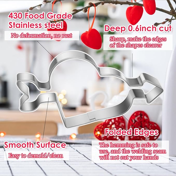 17Pcs Valentine's Day Cookie Cutters, Food-Grade Stainless Steel Valentines Biscuit Cutters with Heart, Wing Heart, LOVE, Flower, Easy to Demold & Cut for Cookies Cake Fruit