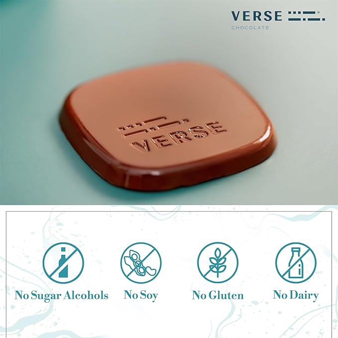 Verse Dark Chocolate Sea Salt Squares - Only 3g Cane Sugar - Creamy 70% Cocoa Dark Chocolate - Individually Wrapped Cacao Bar Squares (30 Count)