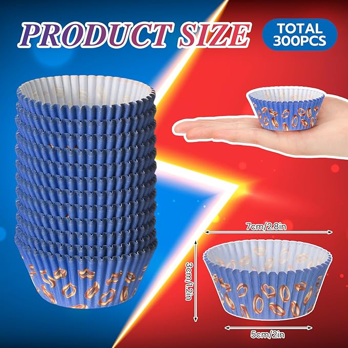 300 Pcs Cupcake Paper Liners Blue Gold Ring Baking Cups Muffin Cupcake Wrappers Blue Hedgehog Party Decorations for Cakes Baking Ice Cream Dessert Cheese Wedding Birthday Party Supplies