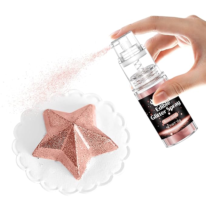Rose Gold Edible Glitter - 15g Edible Glitter Spray Food Grade Rose Gold Drink Glitter for Cakes, Cookies, Cake Pops, Chocolate, Strawberries, Cocktails & Beverages