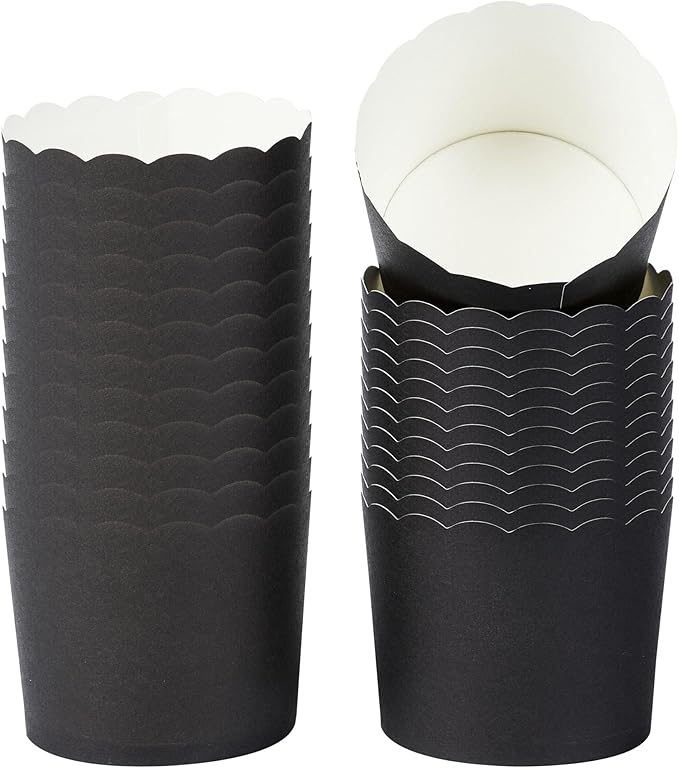 Panificio 6 Ounce Cupcake Wrappers, 200 Scalloped Baking Cups - Oven-Ready, Greaseproof, Black Paper Cupcake Liners, Disposable, For Birthdays, Baby Showers, Or Weddings - Restaurantware