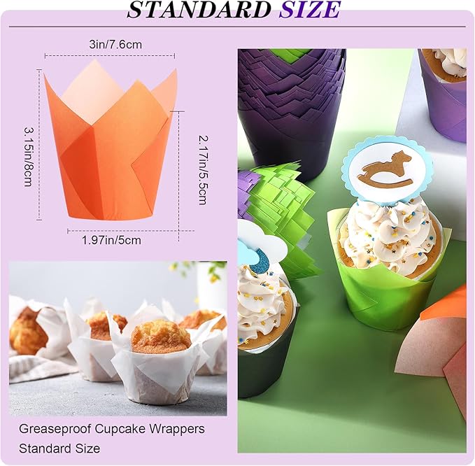 Havawish 500 pcs Tulip Cupcake Liners, Party CupCake Baking Liners Greaseproof Wrappers Muffin Liner Holders for Wedding Birthday Baby Shower Holiday Party Baking Cups(Colorful,Standard Size)