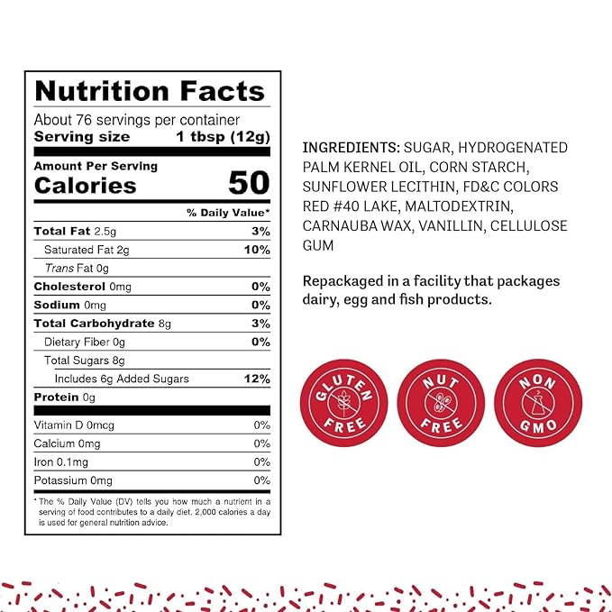 Judee's Gluten Free Red Sprinkles - Nut-Free Cupcake Sprinkles for Cake Decorating - No Artificial Dyes Red Ice Cream Toppings - 2 lb