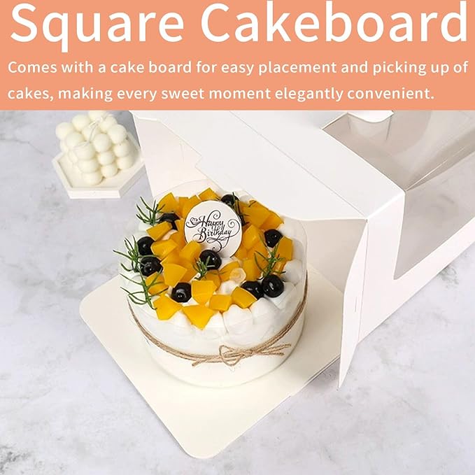 40Pcs 5×5×4 Inches Mini Cake Boxes-Solid White with Carry Handles and Cake Board-Suitable for Cakes up to 4 Inch,Cake Container,Pastries,Bakery Treats-Perfect for Celebrations and Gifts