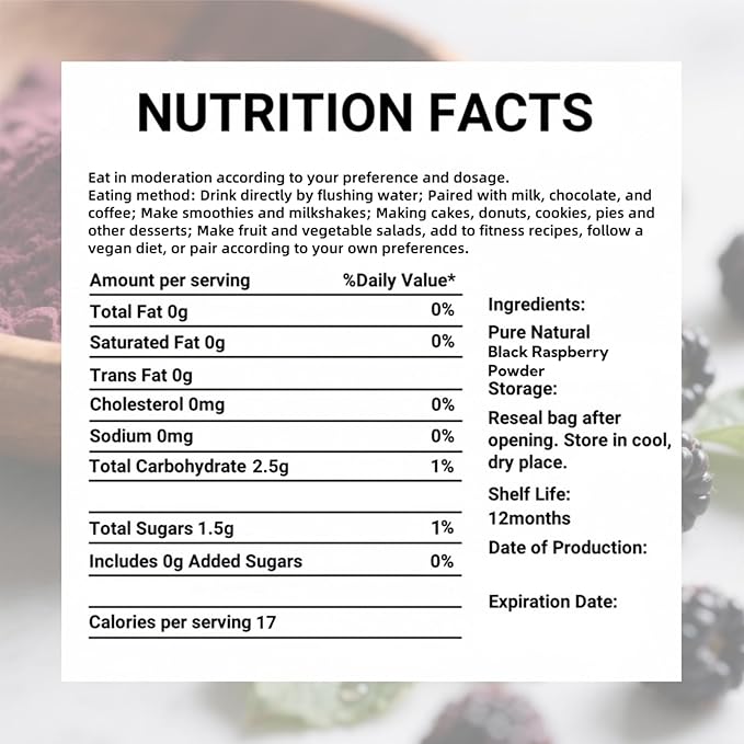 Premium Freeze Dried Black Raspberry Powder 5.29oz (150g),No Added Sugar | No Additives,80 Fresh Black Raspberries Concentrated,No Clumps,for Baking,Smoothies,Yogurt,Desserts | Raspberry Extract Superfood