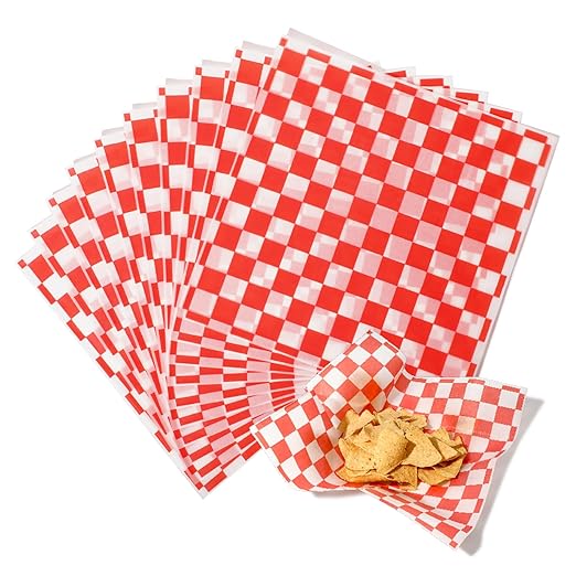 Fit Meal Prep [250 Sheets] 12x12" Deli Paper Sheets, Red and White Checkered Dry Waxed Paper, Sandwich Wrapping Paper, Grease-Proof Wax Paper for Food Basket, Chritmas Parties, Picnic, Burgers