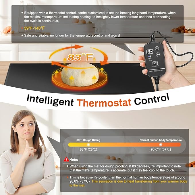 Sourdough Heating Mat Dough Proofing Box Fahrenheit, 59°F - 140°F Adjustable Dough Rising Heating Mat, Heated Bread Mat for Sourdough,Bread Warmer Mat with Sourdough Starter Warmer
