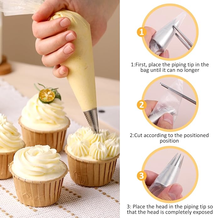 1m Piping Tips, 5 Pcs Stainless Steel Cake Tips Piping Kit Icing Tip Frosting Tip Cookie Decorating Supplies for Decorating Frosting Pastry Diy Cream Cupcakes Cookies(Sliver)