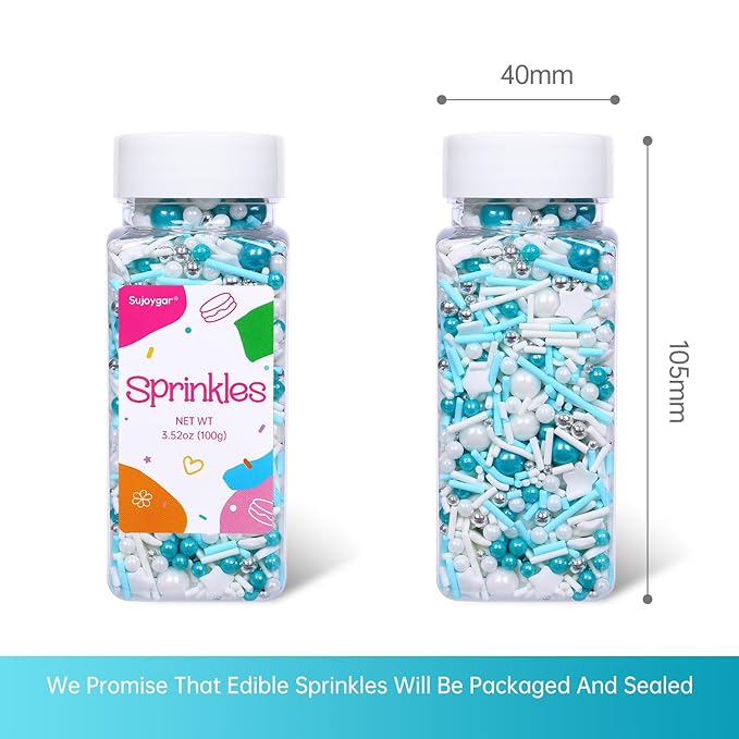 Blue Sprinkles for Cake Decorating, 3.52oz Blue and White Pearl Sprinkles, Bluey Sprinkles for Cupcakes Baking Ice Cream Cookie, Edible Star Sprinkles