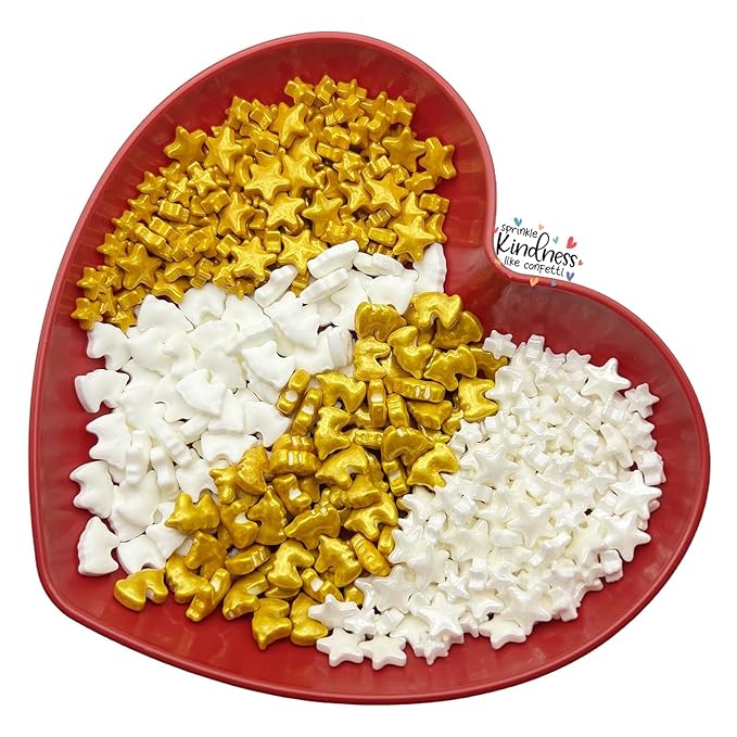 SE Si&Moos White and Gold Star Candy Gold and White Unicorn Sprinkles Star and Unicorn Candy Decorations Edible Star Sprinkles for Cakes, Cupcakes, Cookies, Shower Party Birthday Holiday Supplies 3.5 OZ