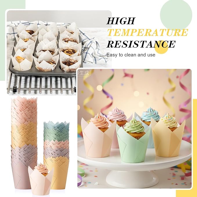 Havawish 500 pcs Tulip Cupcake Liners, Party CupCake Baking Liners Greaseproof Wrappers Muffin Liner Holders for Wedding Birthday Baby Shower Holiday Party Baking Cups(Morandi Colors,Standard Size)