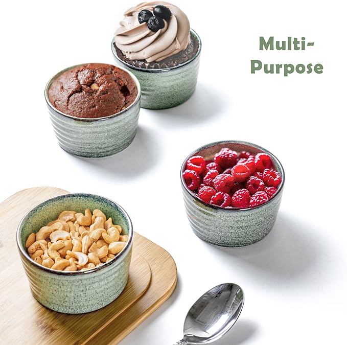 UNICASA Ramekin Set of 4, UNICASA 8 oz Creme Brulee Ramekins, Oven Safe Baking Set for Custard, Pudding, Souffle Cups, Reactive Green
