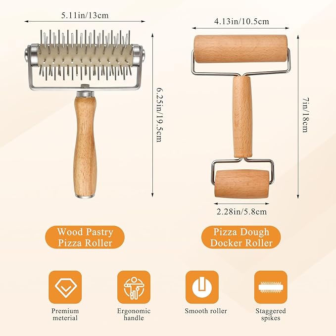 3pcs Pizza Tool Set, Include Pizza Docker, Pizza Dough Roller and Silicone Baking Mat, Dough Docker, Non Slip Baking Mat, Wooden Rolling Pin for Pizza, Cookie, Pie, Pastry, Bread