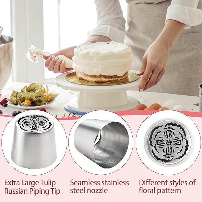 Extra Large Russian Piping Tips for Marshmallows Stainless Steel Flower Frosting Nozzles many styles Cake Decorating Baking tool for Buttercream, Cupcakes Cookies(SL67)