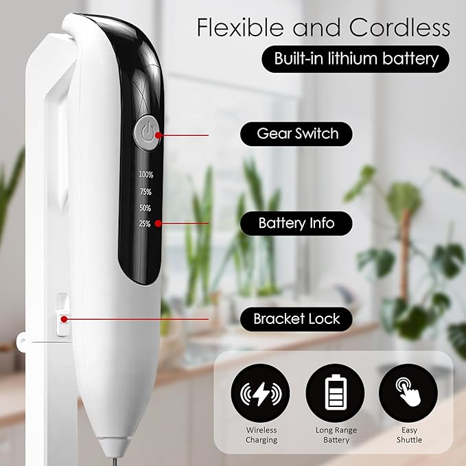 GOCHA | Electric Milk Frother Handheld - Rechargeable Coffee Frother with USB-C & 2 Speeds - Powerful RPM Latte Foam Maker for Cappuccino, Matcha, Hot Chocolate - Includes Stand & Whisk (White)