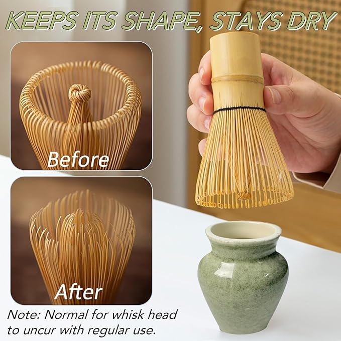 8Pcs Matcha Whisk Set, Matcha Set Includes Ceramic Matcha Bowl, Whisk and Holder, Bamboo Scoop, Scoop Rest, Sifter, Measuring Spoons and Tea Towel Tea Kit Gift Set for Women (Green)