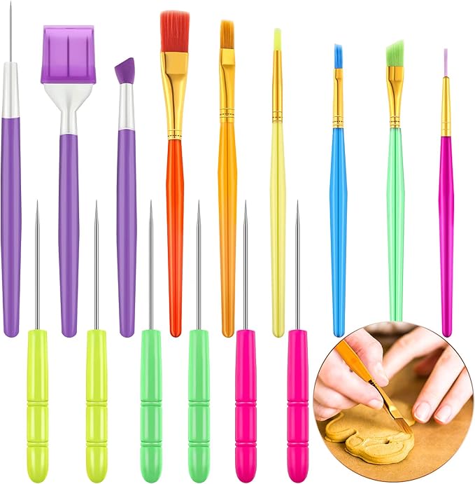 Boao 15 Pieces Cake Decorating Tool Set Cookie Decoration Brushes Cookie Scriber Needles Sugar Stir Needle for Cake Fondant Decoration Supplies