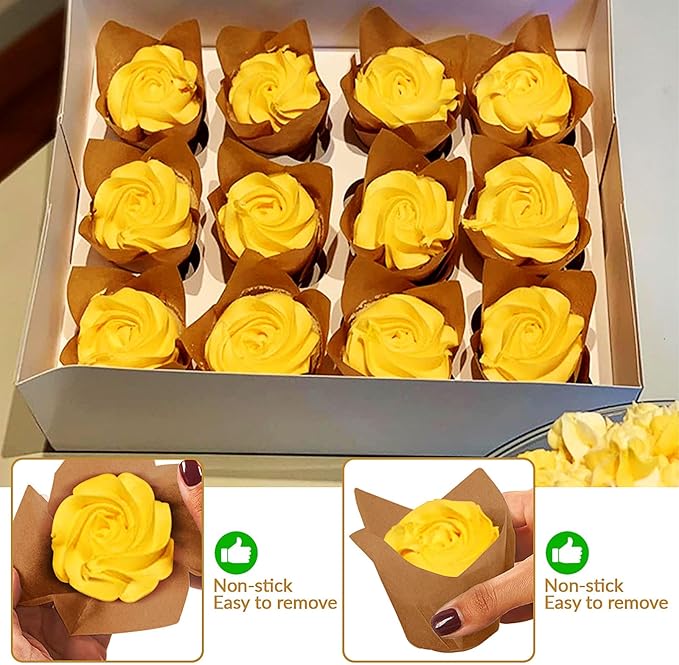 50 Pieces Cupcake Liners for Baking-2-1/4" x 4" Natural,Brown,White 3 colours for Wedding, Birthday Party, Standard Size, Natural Color (Standard-Pro)