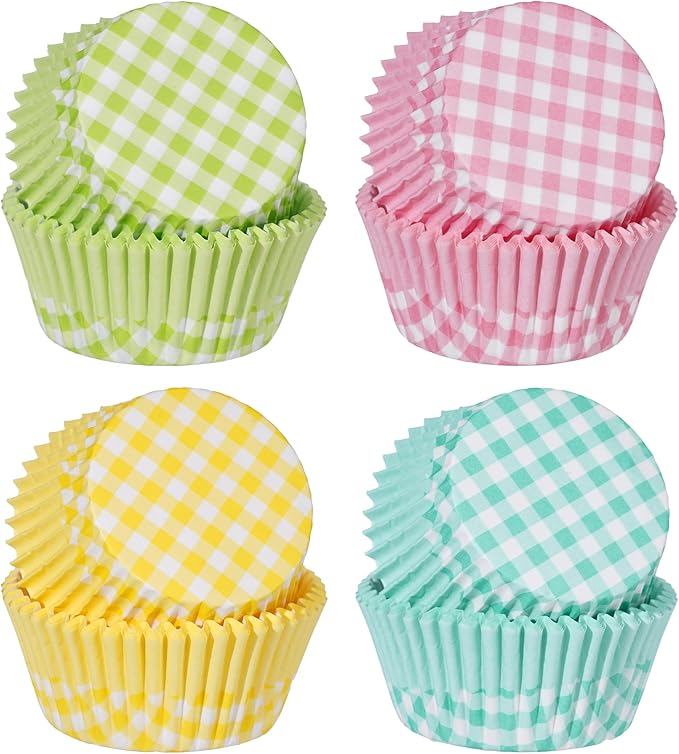 Plaid Cupcake Liners 100PCS Christmas Muffin Liners Standard Size Checkered Baking Cups Cupcake Wrappers for Thanksgiving Spring Summer Easter Baby Shower Birthday Party Cake Decorations
