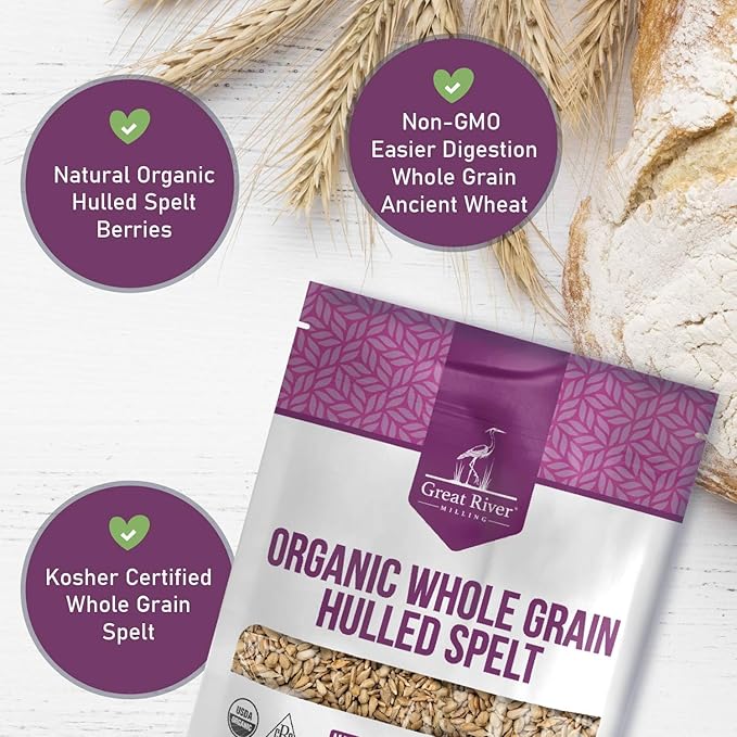 Great River Milling Organic Hulled Spelt Berries | Ancient Whole Spelt Grain | High Fiber & Protein | Non-GMO & Kosher | Ideal for Baking, Salads, Pilaf & More | 5 Lb