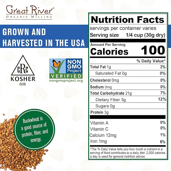Great River Milling Organic Gluten Free Buckwheat Flour | Gluten-Free Flour Alternative | Non-GMO, Kosher, USDA Organic | Ideal for Crepes, Pancakes, Waffles, Baking & More | 25 Lb