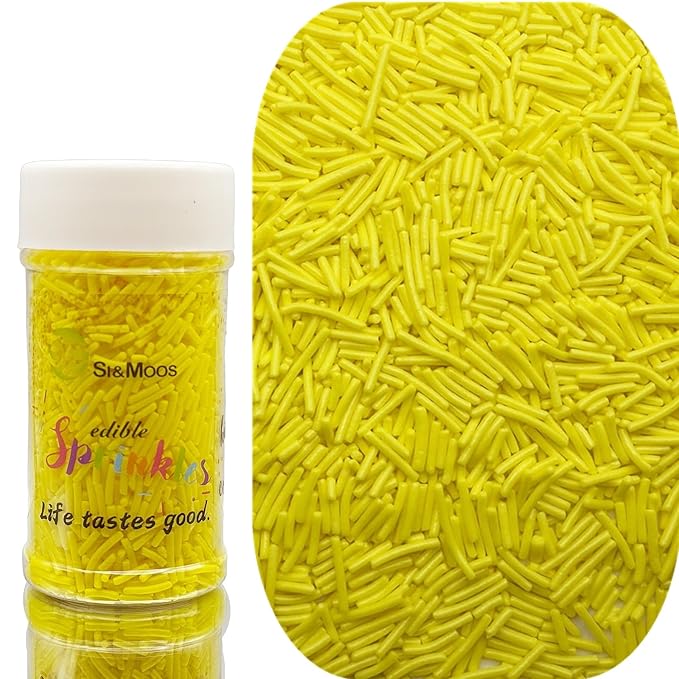 SE Si&Moos Yellow Jimmies Sprinkles Yellow Sprinkles for Cake Decorating Edible Crunchy Jimmies for Topping Ice Cream, Cookies, Cakes, Cupcakes, Dessert Decorating 3 OZ