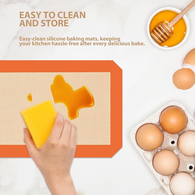 Silicone Baking Mat, Reusable Silicone Oven Baking Sheet, Heat Resistant Nonstick Food Safe Baking Mat for Cookie, Bread, Pastry (Pack of 3) (Orange)
