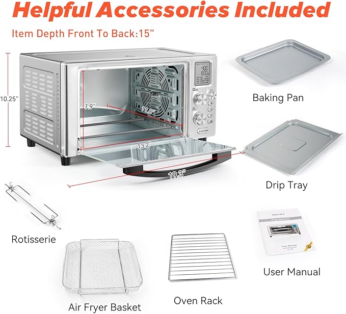Secura Air Fryer Toaster Smart Oven Combo, 23 Quarts XL Capacity Convection Oven Countertop, Fits 10 inch Pizza, 12 Pre-Set Cooking Functions with Adjustable Temperature