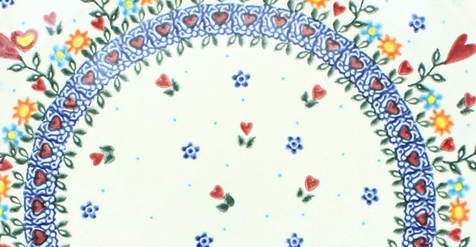 Blue Rose Polish Pottery - Red Hearts & Flowers Pie Plate - 10" Diameter - Unique, Dishwasher Safe, & Durable Bakeware