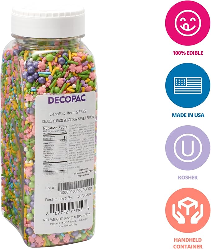 DECOPAC Bloom Sweet Bloom Deluxe Fusion Mix, 26oz, Fancy Candy Sprinkles in Handheld Container, Edible Sprinkles For Celebration Cakes, Cupcakes, Cookies and Donuts, Spring Colors