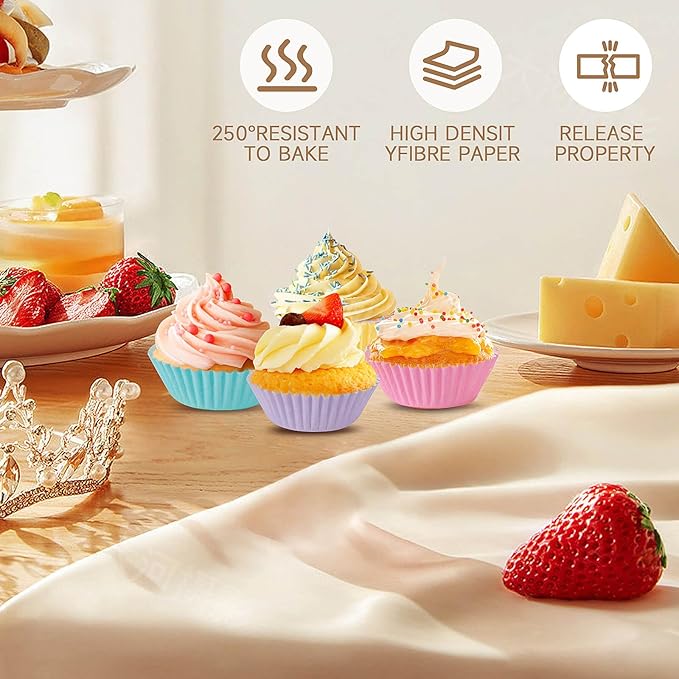 Mini Cupcake Liners Muffin Wrappers Rainbow Bright Baking Cups Paper, 400 Pack