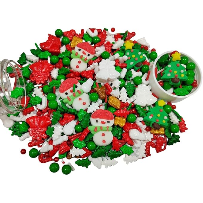 Homankit Christmas Sprinkles for Cake Decorating Edible Snowman Christmas Tree Sprinkle Mix Cake Cupcake Toppers Cookie Dessert Decorations 3.53 Ounces