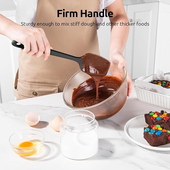 U-Taste Silicone Spoon Spatula Set: 480ºF Heat Resistant Food Grade Flexible Rubber Spoonula, Nonstick Cooking Mixing Scooping Kitchen Baking Scraper Utensils Set of 3 for Pan, Pot, Bowl (Black)