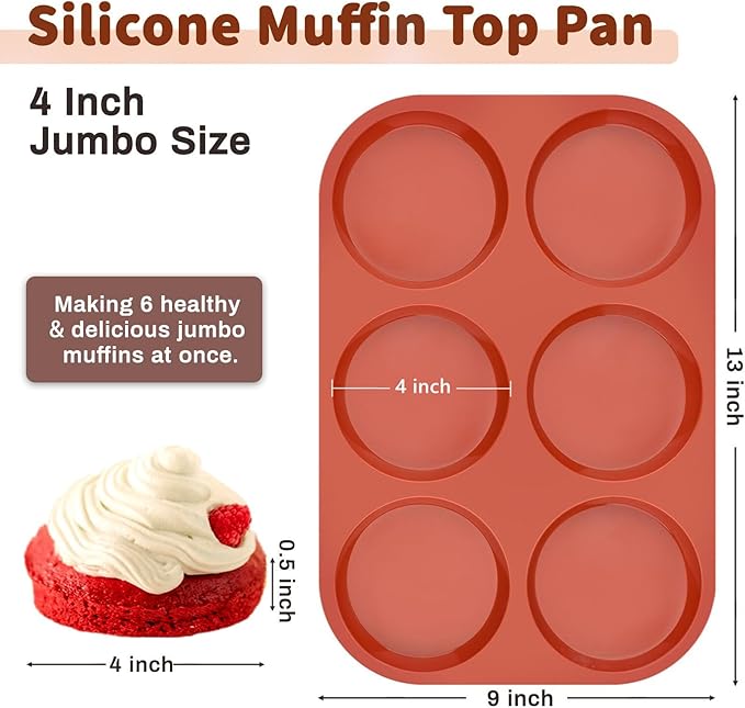 JOERSH 2-PK Silicone Egg Mold Non-Stick 4 Inch Jumbo Size Muffin Top Pan, Large Round Silicone Molds for Baking Hamburger Bun, Egg Bites, Breakfast Sandwiches, Pancakes