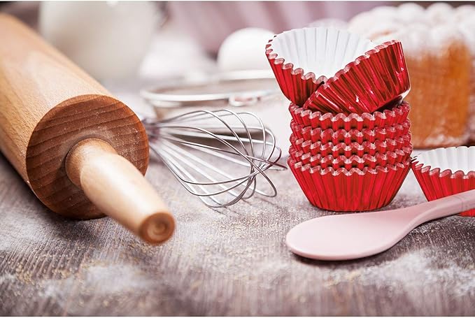 Sumind 400 Pieces Mini Foil Cupcake Liners Baking Cups, Metallic Cupcake Liner for Holiday Baking Muffin and Cupcakes(Red)