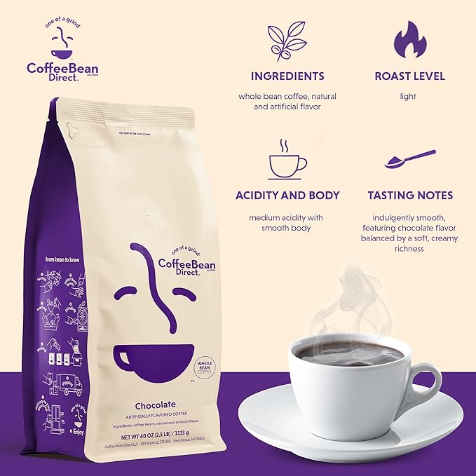 Coffee Bean Direct Chocolate Flavored, Whole Bean Coffee, 2.5 Pound Bag