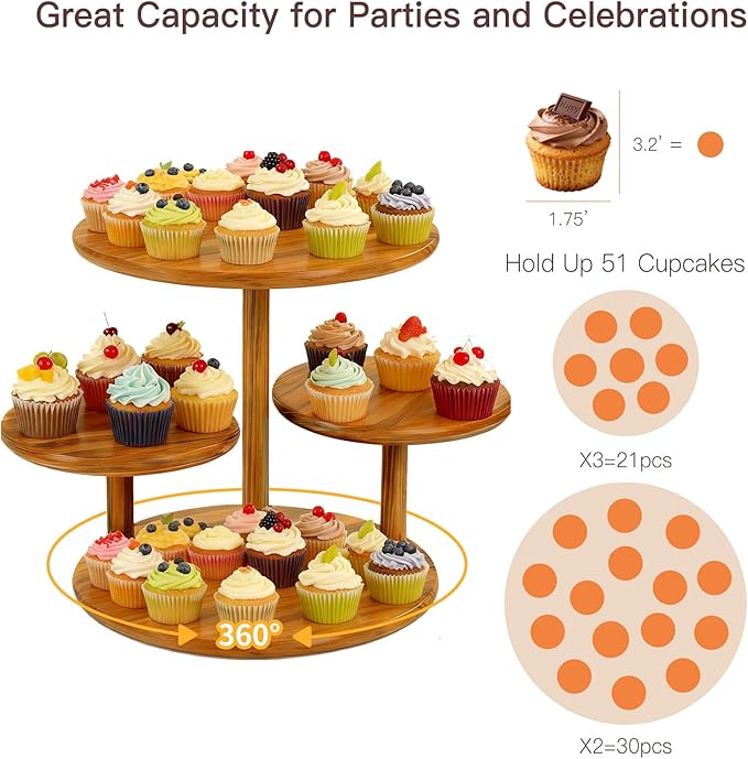 Cupcake Stand, 4 Tier Cupcake Tower Stand for 50 Cupcakes, Wood Cake Stand, Wedding Cake Stands, Cupcake Display Stand, Cup Cake Tower Stand for Birthday Anniversary Party Decoration